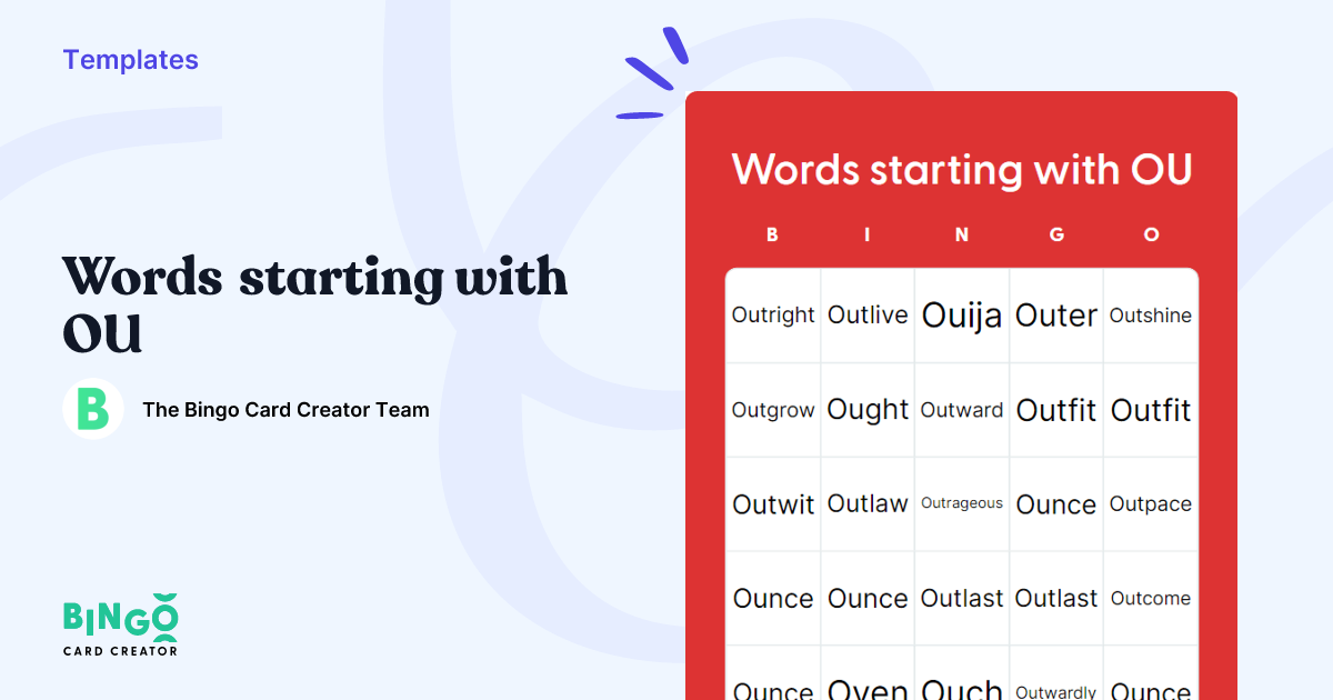 Words Starting With OU Bingo Card Creator Words starting with ou bingo card creator